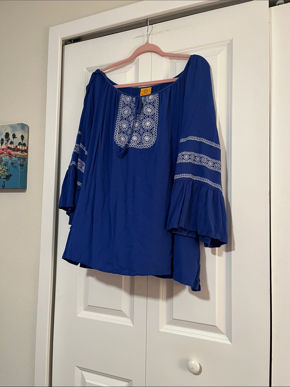 Ruby Rd. Royal Blue Embroidered Peasant Tunic